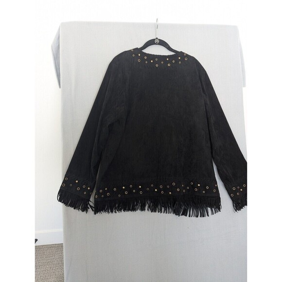 Vintage Faux Suede Jacket Womens Plus Size 1X Black‎ Fringe - Picture 7 of 11